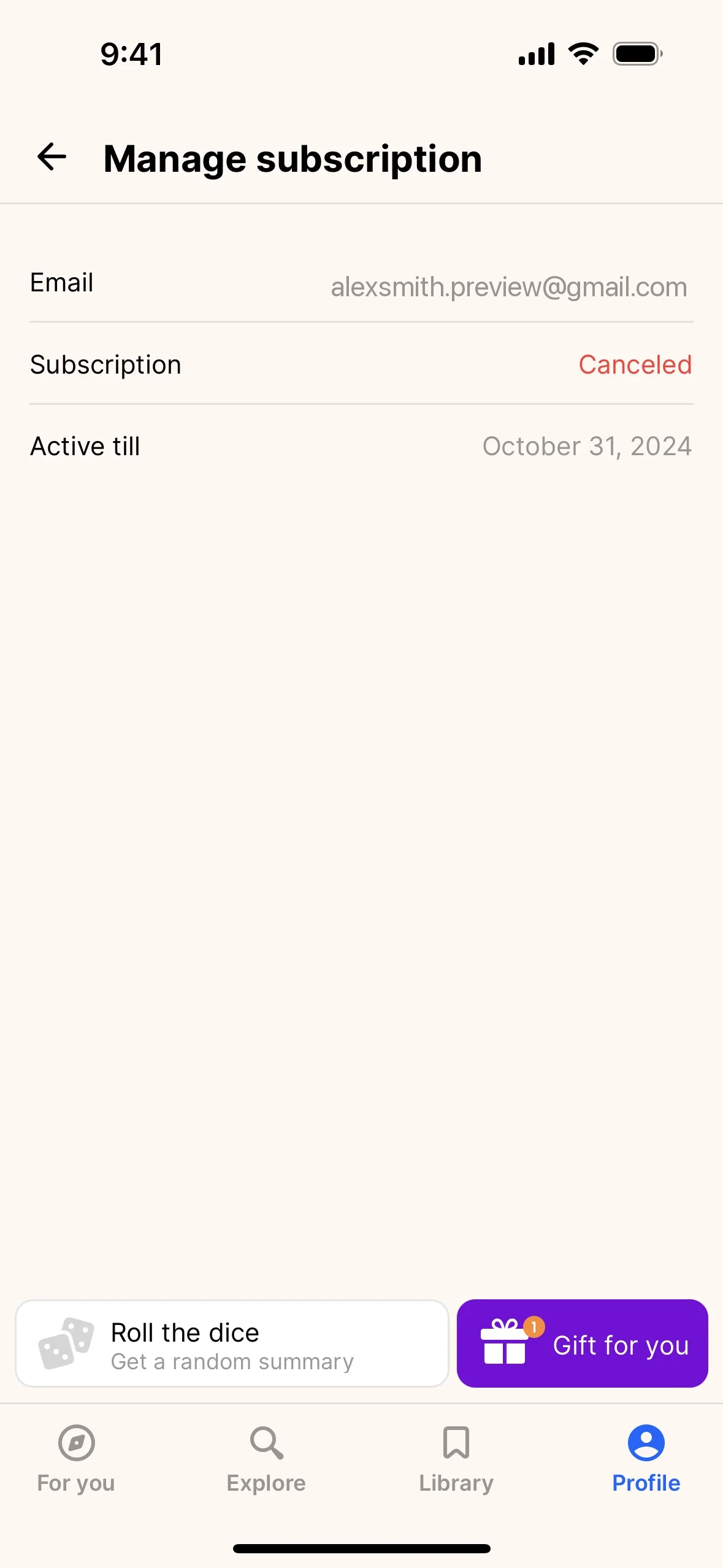 Headway Manage subscription screen showing the subscription status as Canceled with access active till the end of the billing period