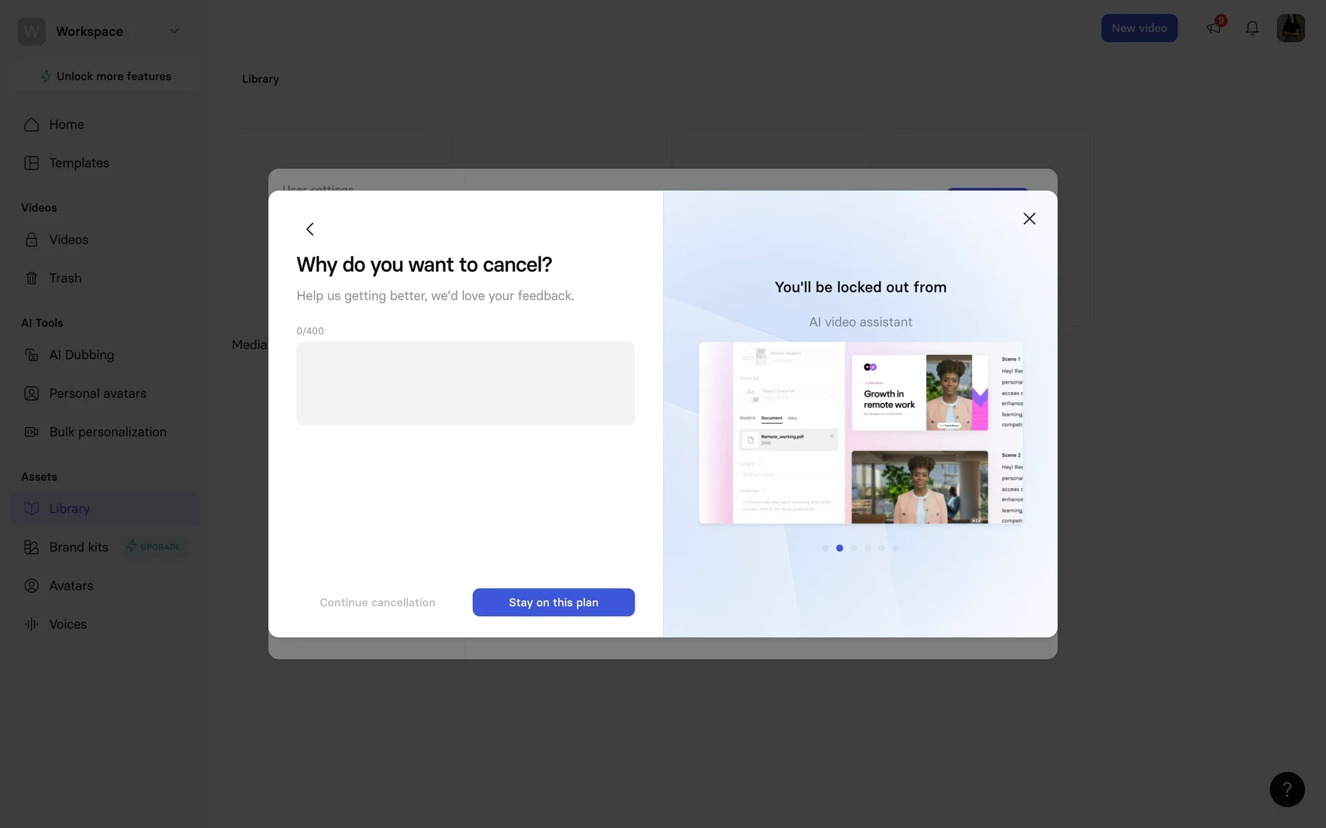 Empty optional feedback text box showing a 0 of 400 character counter